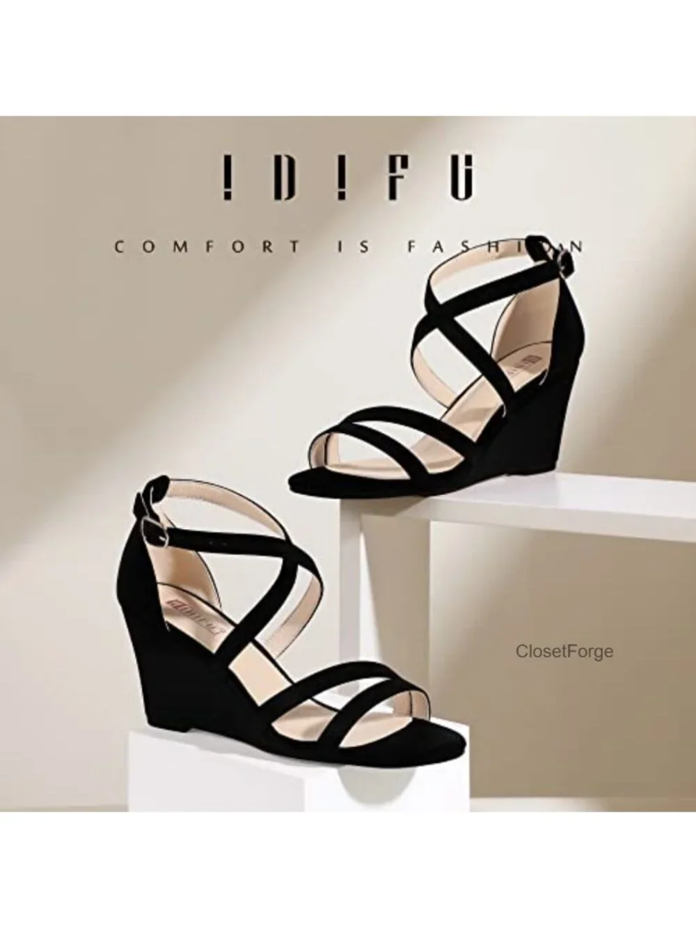Strappy Wedge Heels Sandals 3 Inch Open Toe Ankle Strap Summer Dress Shoes